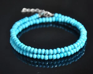 Natural Turquoise Howlite Gemstone Faceted Rondelle Beads, Sterling Silver Clasp - Picture 1 of 3