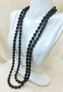 Vintage Black Acrylic Beaded Necklace With Faceted Beads and Pendant Gold-Tone C - Bild 1 von 7