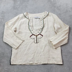 Top túnica Chicos para mujer beige mediano 100 % lino bordado con cuentas boho verano - Imagen 1 de 12