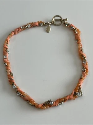 Ann Taylor Clear Crystal Bead Necklace with Orange String - Image 1 of 4