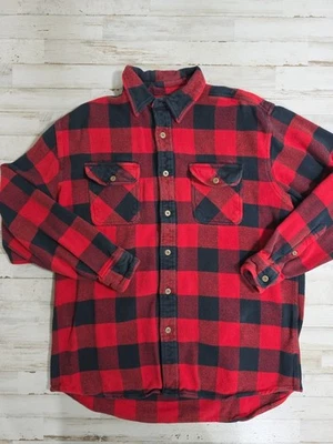 Camisa Pelirroja Para Hombres Talla LT Abotonada Manga Larga Franela Pesada Roja/Negro A Cuadros Foto 1 de 4