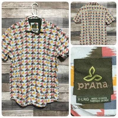 Camisa Prana Manga Corta Abotonada Para Hombre XL Algodón Orgánico Informal Estampada LEER Foto 1 de 4