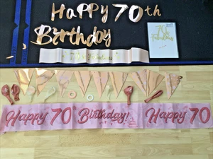 70th Birthday Pack Includes Balloons, Cake Topper, Sash, Banner Etc - Picture 1 of 9