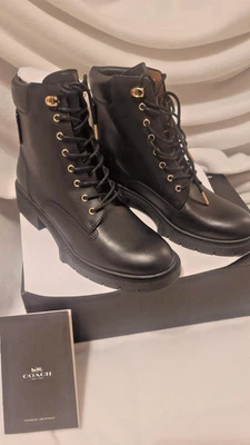New in Box Women's Coach Lorimer Black combat boot size 7.5  --   Orig $429.99 - Image 1 of 4