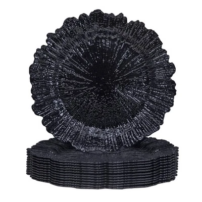 Black Charger Plates Set of 12, Reef Plate Chargers for Dinner Plate, Plastic... - Image 1 of 4