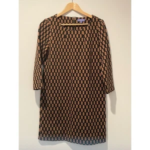 Vivienne Tam Damen braun schwarz geometrisches Muster 3/4 Arm Karriere Kleid - Bild 1 von 5