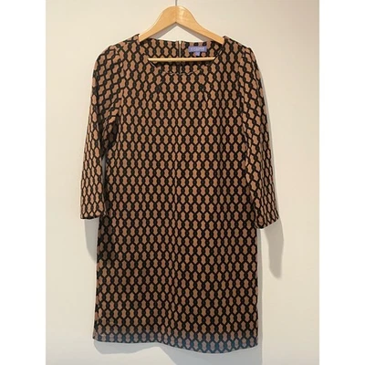 Vestido de carrera Vivienne Tam para mujer marrón negro estampado geométrico manga 3/4 Foto 1 de 4