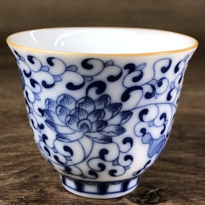 Taza de té china Jingdezhen azul y blanco porcelana patrón loto 2,80 pulgadas Foto 1 de 4
