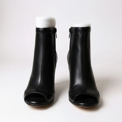 Botines al tobillo Charles David Courter de cuero negro punta abierta para mujer 9M Baddie Foto 1 de 4