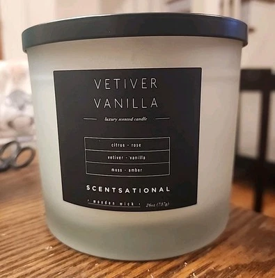 MECHA DE MADERA DE VAINILLA VETIVER Scentsational vela perfumada pesada grande 26 oz NUEVO Foto 1 de 4