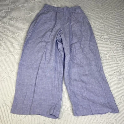 Tahari Lilac Purple Linen Wide Leg Crop Pants Women Sz L Elastic Waist Lagenlook - Image 1 of 4