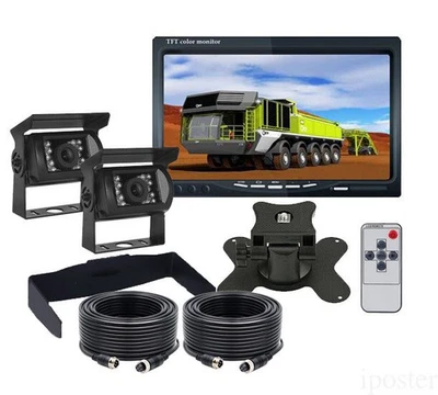 7" Monitor +HD 2x 4PIN CCD Color Rear View Camera Night Vision Waterproof Truck - Image 1 of 4