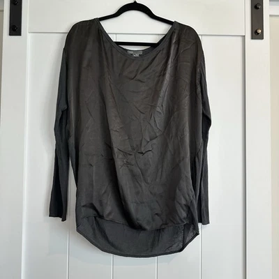 Blusa VINCE 100 % seda gris de gran tamaño talla pequeña Foto 1 de 4