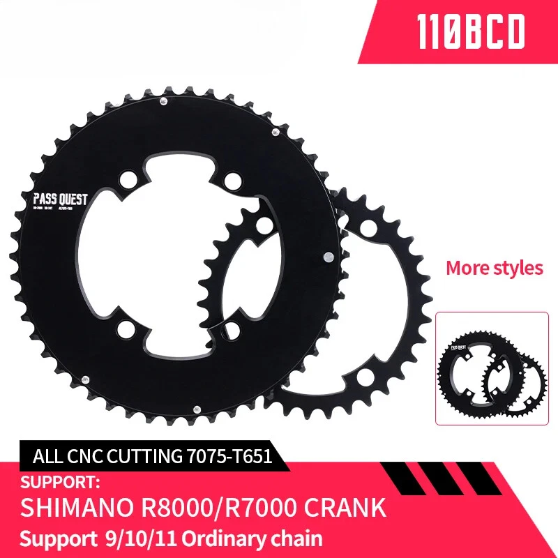110BCD Double Chainring 4-Bolt 50-34T 52-36T for Shimano R8000/R7000 Crank - Image 1 of 4