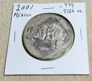 2001 DATED MEXICO SILVER COIN ENDANGERED SPECIES JAGUAR 5 PESOS ($5) CIRCULATED - Picture 1 of 7