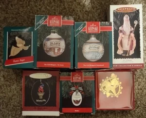 LOT 7 VINTAGE 1989-1997 HALLMARK KEEPSAKE ORNAMENTS IN BOXES + Precious Moments - Picture 1 of 8