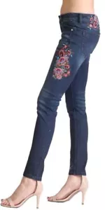 Grace in LA Jeans Women's Bright Floral Embroidery Skinny Fit Stretch Jeans - Picture 1 of 28