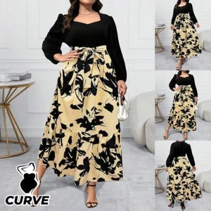 Plus Size Curvy Women Floral Maxi Dress Ladies Evening Cocktail Ruffle Ball Gown - Picture 1 of 13