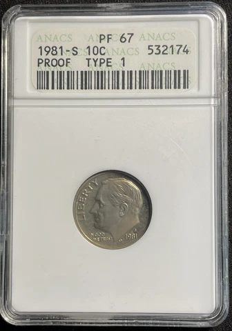 1981-S 10C Proof - Type 1 - ANACS PF67 Small Holder - (B1) Cover