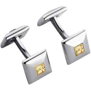 Elegant Pair Of Classic Brioni Style Cufflinks With 925 Silver & Yellow Sapphire
