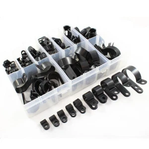  Assorted Box 140 Pieces Nylon Black Plastic P Clips for Wire, Cable, Conduit. - Picture 1 of 1