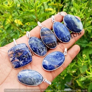 Sodalite Gemstone 925 Sterling Silver Plated Wholesale Bezel Pendants For Lover - Picture 1 of 3