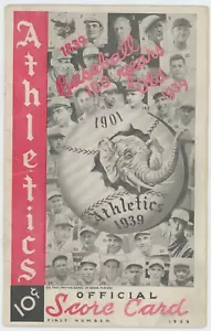 Tarjeta de puntuación 1939 Philadelphia Athletics Detroit Tigers en muy buen estado Hank Greenberg - Imagen 1 de 2