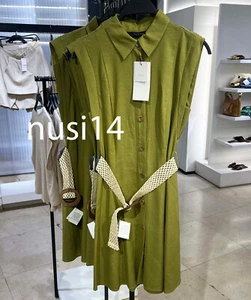 ZARA NEW WOMAN LINEN SHORT DRESS BELTED GREEN OIL XS-XL 2157/057/510 - Picture 1 of 3