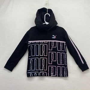 Puma Kids XS 6 Black Print Logo Hoodie Sweatshirt - Picture 1 of 6