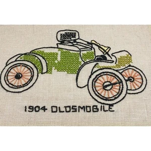 Antiker Automobil Kreuzstich 1904 Oldsmobile Stickerei Leinen komplett - Bild 1 von 9