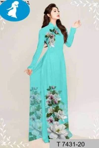 Ao Dai Vietnamese Silk Print 3D , Designer Flowers Long Dress With Pants - Picture 1 of 2