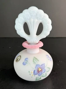 Fenton Blue Burmese Limited Edition Perfume Bottle Hand Painted Hibiscus - Picture 1 of 8