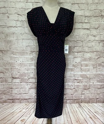 Vestido para mujer Evan Picone azul marino rojo lunares sobrepelliz acanalado talla 4 NUEVO Foto 1 de 4