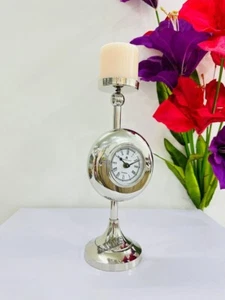 Vintage Silver Clock Candle Stand Traditional Candlesticks Centerpieces - Picture 1 of 13