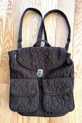 Mochila acolchada Vera Bradley marrón liso con interior floral aguamarina y marrón 6 comp Foto 1 de 4