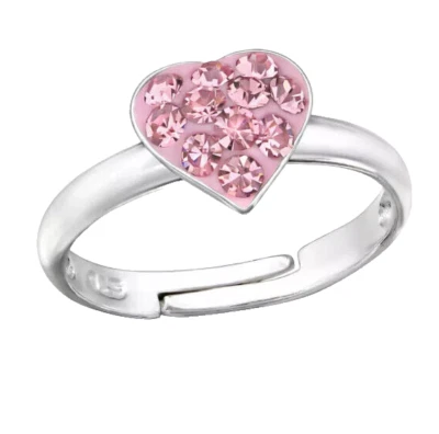 Rosa Kristall Herz Mädchen Fingerring 925 Silber Ring Kinder - Bild 1 von 3