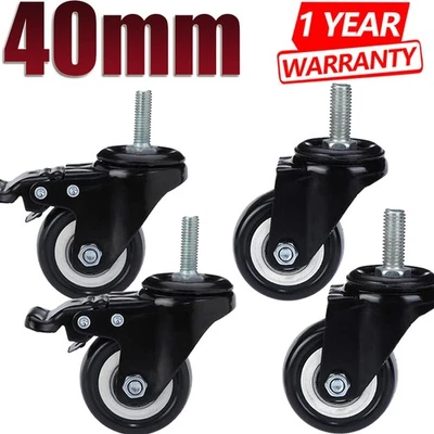 Schwerlast Lenkrollen 40mm für Möbel mit Bremse Transportrollen M8x25 bis 60kg - Bild 1 von 4