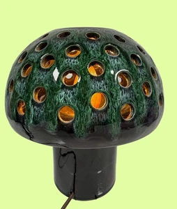 Mid-Century Maurice Chalvignac Mushroom Lamp – Green Lava Glaze - Picture 1 of 8