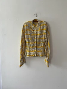 Vintage 1940s Novelty Print Rayon Collared Button Up Bishop Sleeve Peplum Blouse - Picture 1 of 18