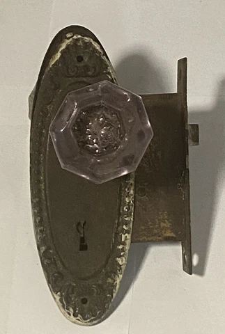 Vintage Purple Door Knob 8 Point, Back Plates, Yale Door Lock No Key Cover