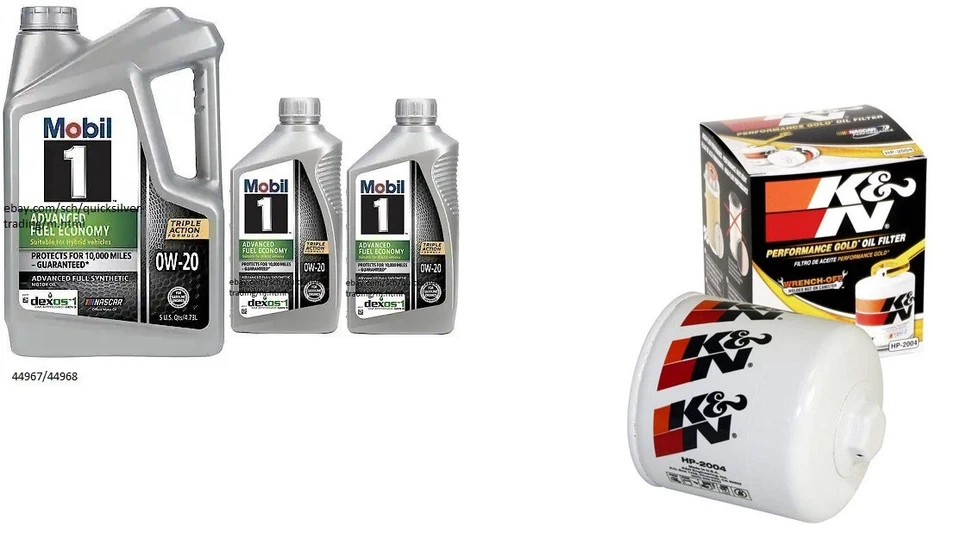 Aceite de motor totalmente sintético Mobil1 0W20 - 7 cuartos de galón con filtro de aceite de motor K&N HP-2004 Foto 1 de 1