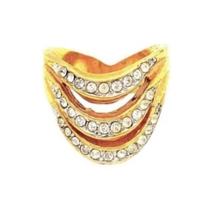 Vintage Unique Large Gold Statement Ring with Rhinestones, Size 6, - Picture 1 of 3