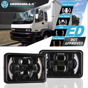 For FTR FVR FRR NQR FSR NPR Isuzu 4x6" LED Headlights Hi/Lo DRL Turn Signal Pair - Picture 1 of 12