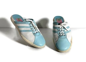 Lilly Pulitzer Leather Cloth Slip On Open Back Lace Up Blue White Tennis Shoes 7 - Picture 1 of 12