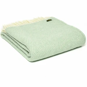 TWEEDMILL TEXTILES 100% Wool Bed Sofa Blanket BEEHIVE OCEAN GREEN CREAM THROW - Picture 1 of 12