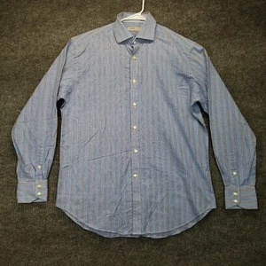 Jack Stone Thomas Dean Shirt Men Large Blue Striped Flip Cuff Long Sleeve Button - Picture 1 of 13