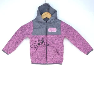 STAR WARS Baby Yoda Full Zip Jacket Girls 4T Hooded Pink Gray Grogu Quilted 2022 - Picture 1 of 16