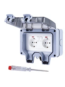 Außensteckdose 2 Gruppen IP66 Wasserdicht 13 Ampere Outdoor Steckdose - Bild 1 von 18