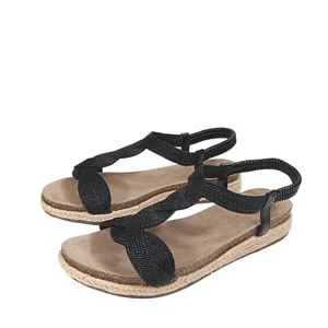 Kenneth Cole Harmony Damen-Sandalen 9 schwarz gewebt T-Riemen Boho Espadrille neu - Bild 1 von 5