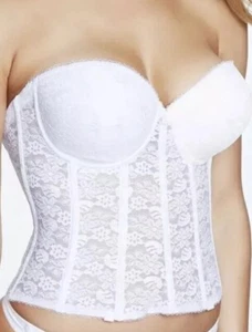 Dominique Lace Plunge Strapless Push Up Bustier 34BC Long Line Bra White - Picture 1 of 6